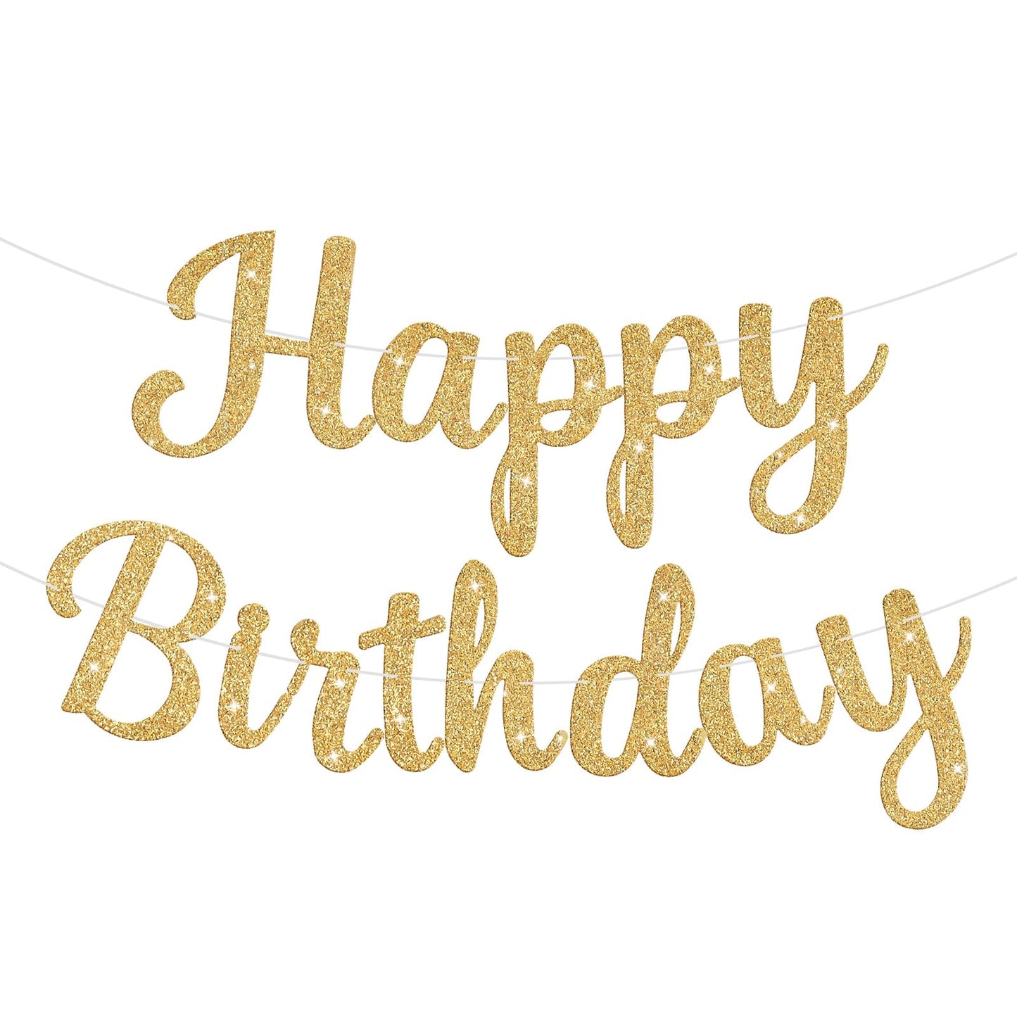 JHZMCRX Glitter Happy Birthday Banner Sign Birthday Garland Wall Door Banners Flag for Women Men Boys Girls Party Backdrop Decorations Gold