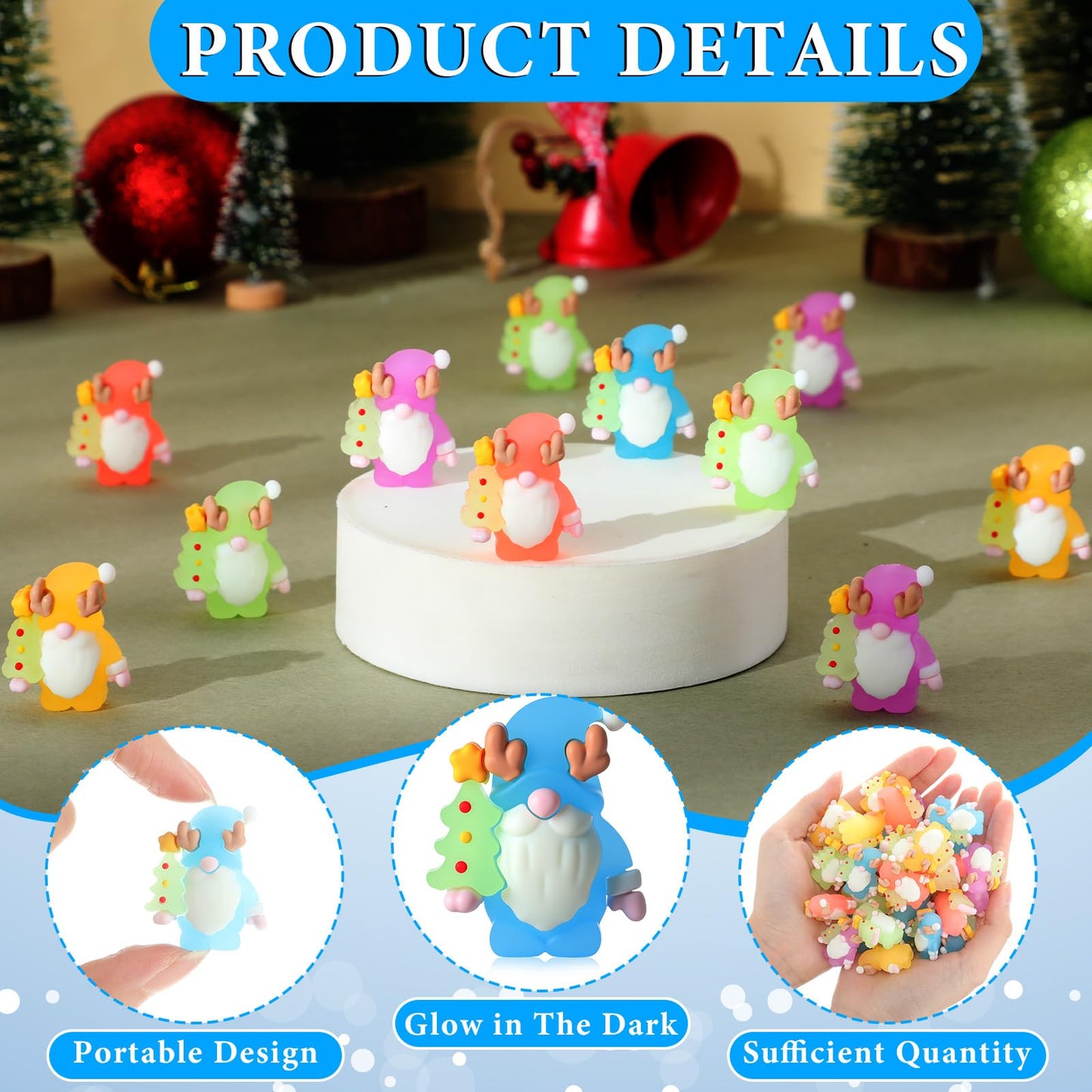 Sonwyoung 30 Pcs Christmas Mini Gnomes Figurines Bulk Glow in Dark Luminous Santa Miniature Tiny Ornaments Christmas Village Decor Hide and Seek Mini Gifts Xmas Tree Home Party Craft Decoration
