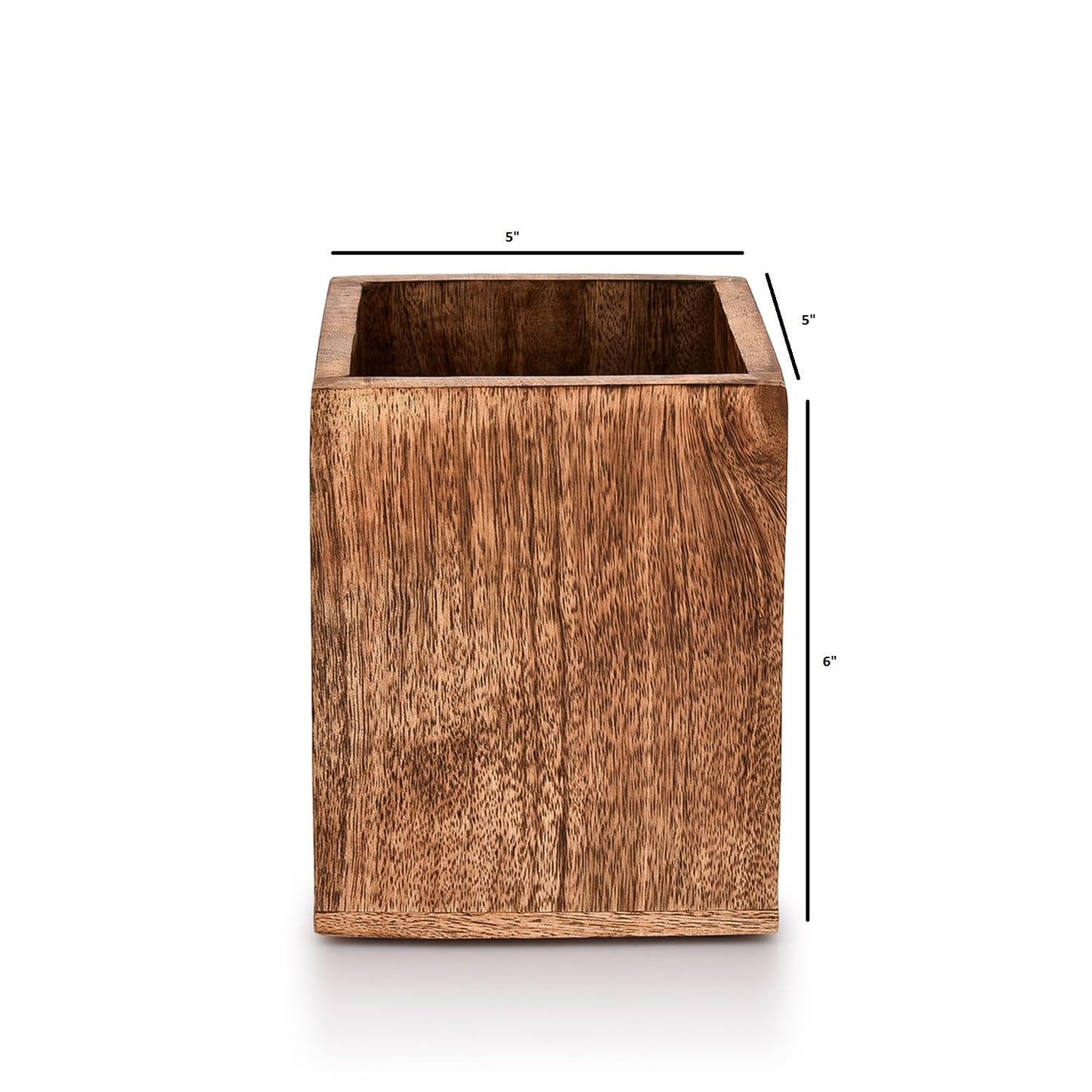 Samhita Mango Wood Burning Finished Kitchen Utensil Holder for Countertop, Utensil Holder Container for Kitchen Cooking Utensil. ( 5"x 5"x 6")