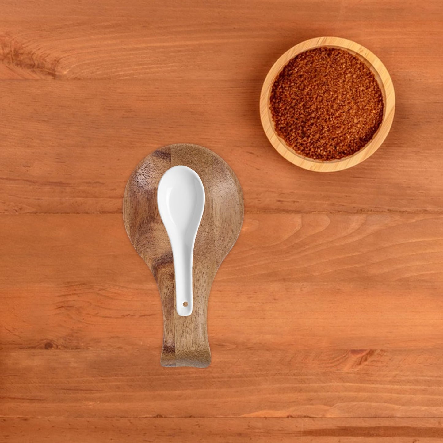 BIUDECO Wooden Spoon Rest for Kitchen Counter, Small Acacia Wood Utensil Holder with 17x9x2cm Size, Decorative Spoon and Spatula Rest for Stove Top and Dining Table Use