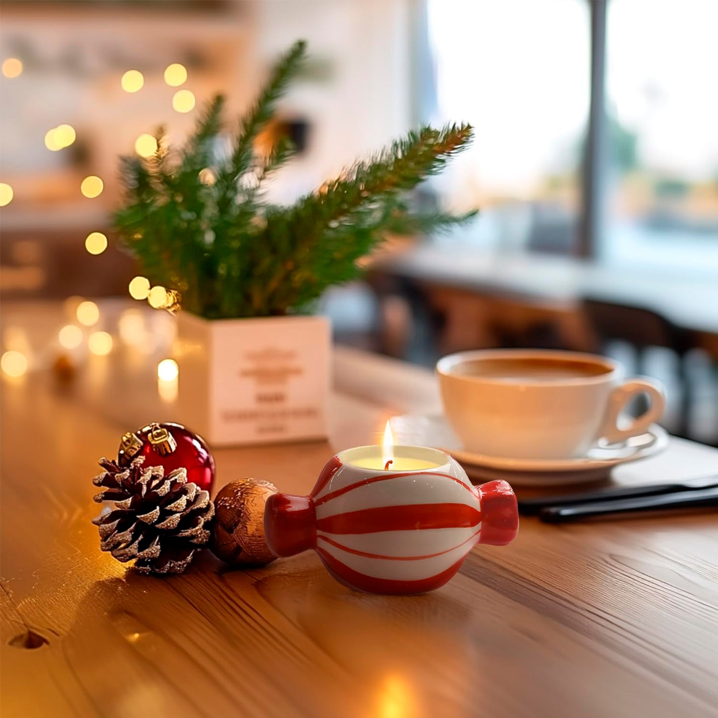 DIF DECO Candy Ceramic Candle Holders 2 PCS,Christmas Decor Candlestick Holders Centerpieces for Home Wedding Xmas Dinning Party for 1.5 inch Candle and Led Candle(Red + Green)