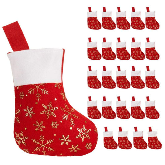 CCINEE 24PCS Christmas Stockings Decoration Snowflakes Stocking Red Fannel Faux Fur Xmas Stockings for Home Decor Fireplace