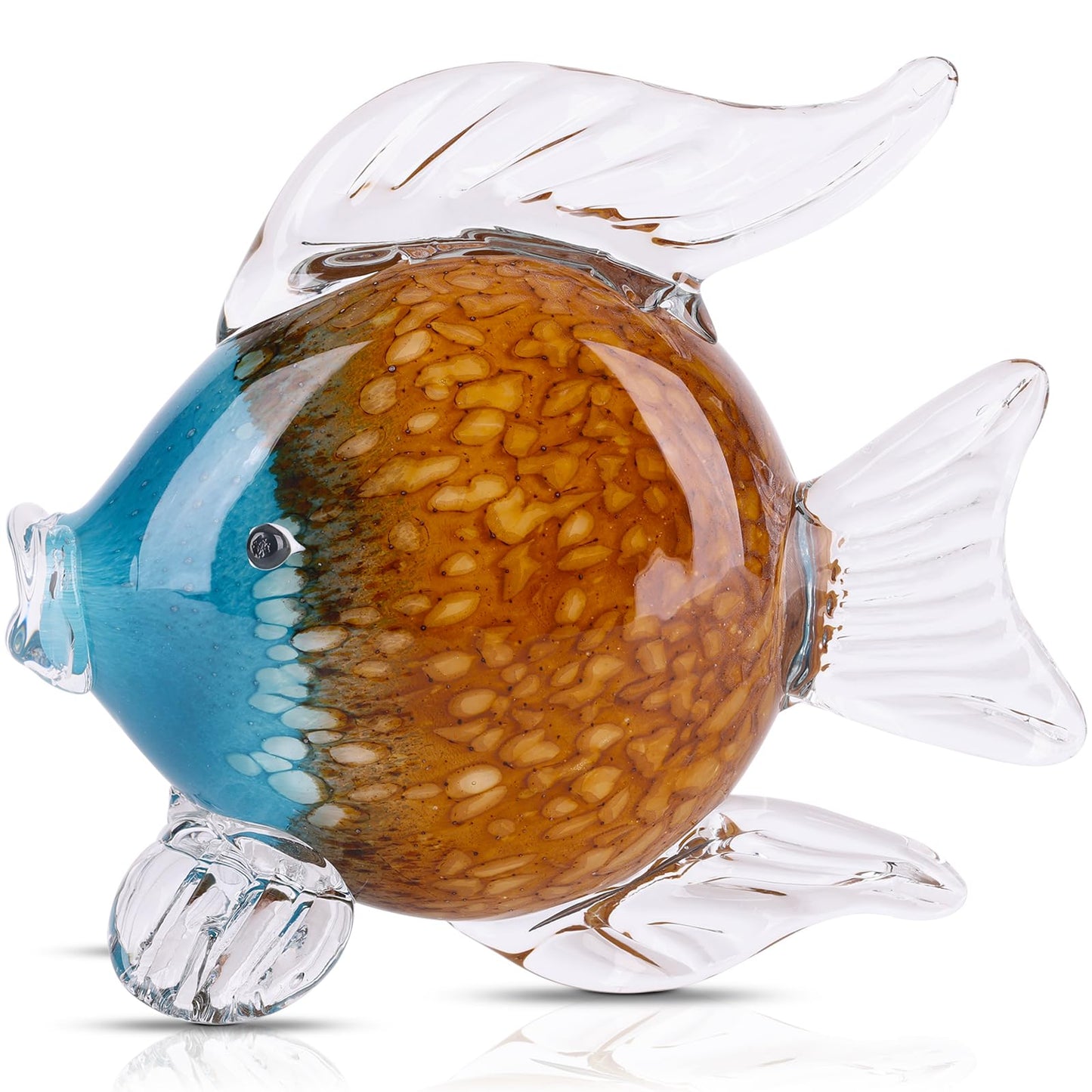 LCCCK Large Glass Fish Figurines Hand Blown Glass Fish Statue and Sculpture Home Decor, Murano Animal Tropical Sea Glass Paperweights for Desk, Glass Aquarium Coastal Beach Decorative (Brown)