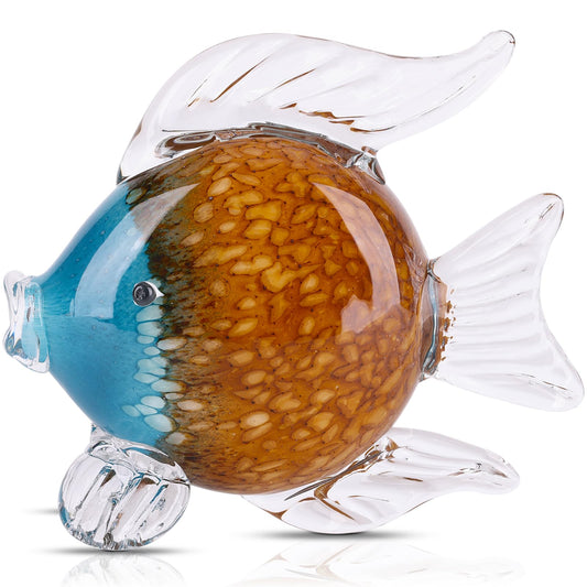 LCCCK Large Glass Fish Figurines Hand Blown Glass Fish Statue and Sculpture Home Decor, Murano Animal Tropical Sea Glass Paperweights for Desk, Glass Aquarium Coastal Beach Decorative (Brown)
