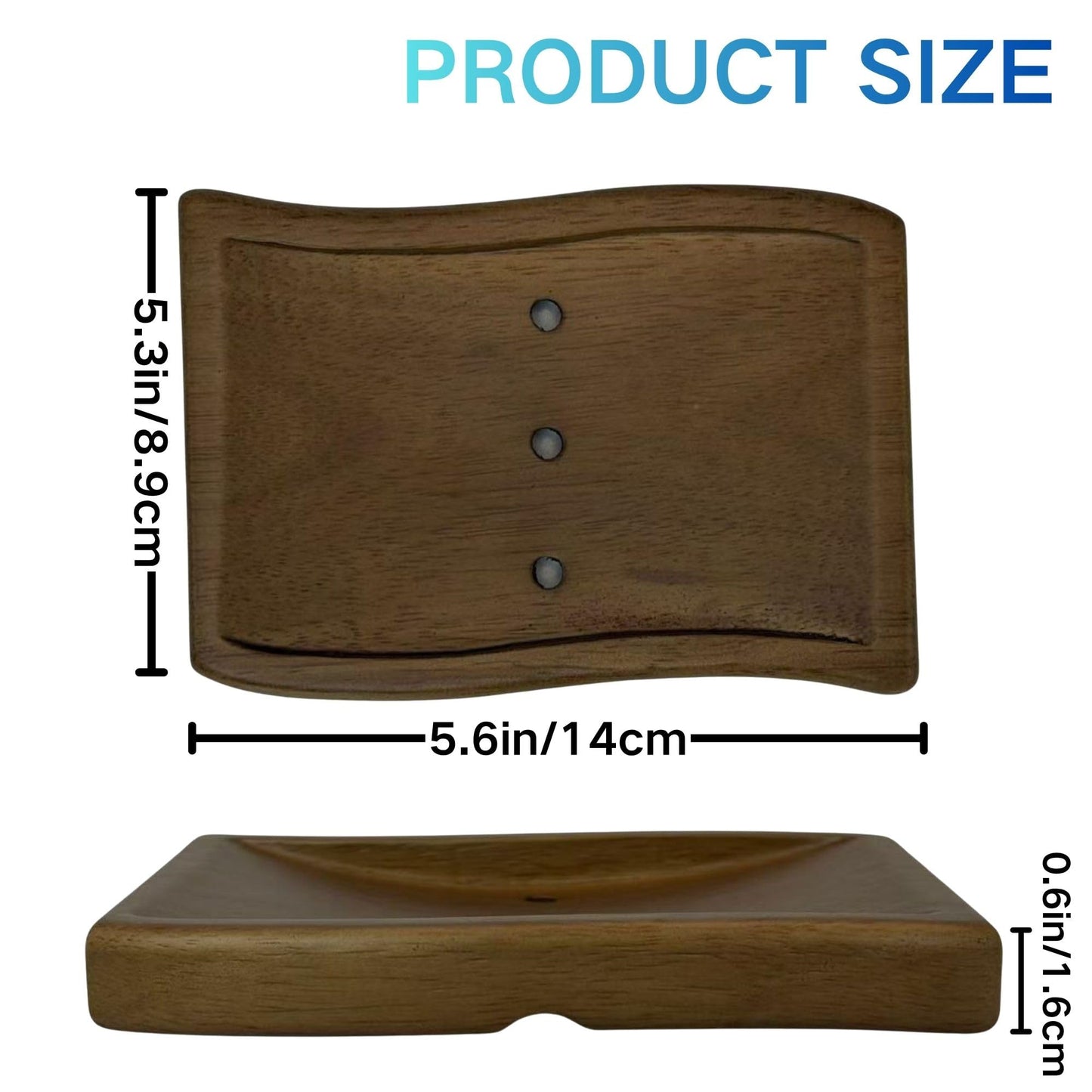 AxonVolu Wood Self-Draining Bar Soap Holder, Natural Rubberwood Soap Dish with 3 Drainage Holes, Non-Slip Soap Saver Tray for Bathroom & Kitchen, Rustic Wooden Sponge/Soap Case（Brown, 1-Pack）