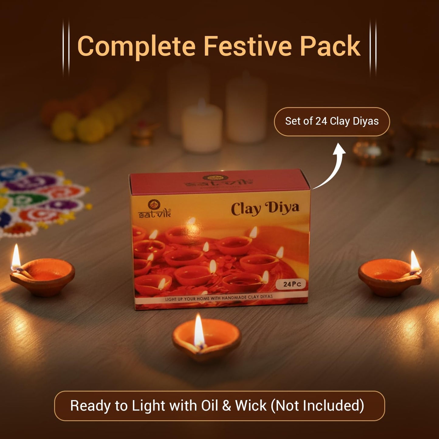 SATVIK Set of 24 Terracotta Clay Diyas – Traditional Handmade Earthen Oil Lamps for Home Decor – Eco-Friendly Festival Lighting