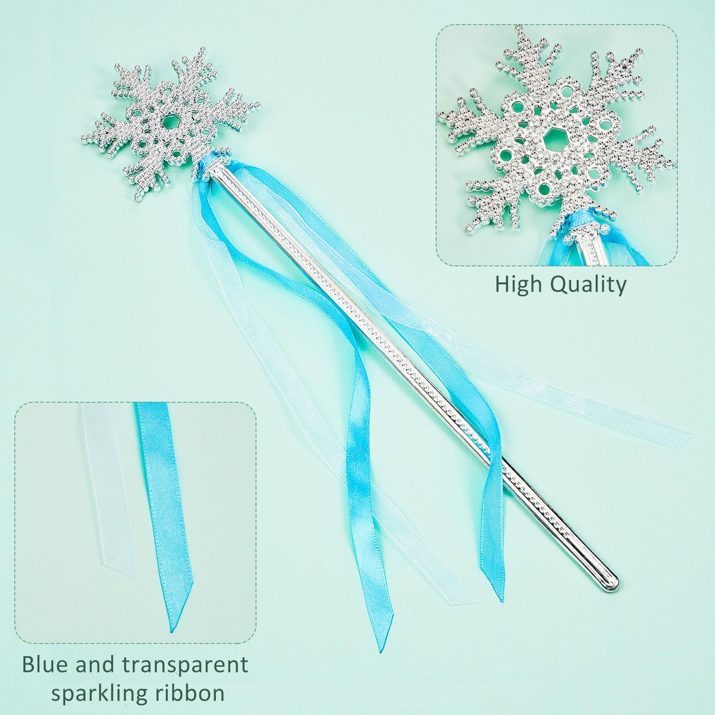 Gejoy Winter Snowflake Wand Silver Snowflake Magic Wand Winter Flake Theme Winter Wand Princess(12 Pcs)