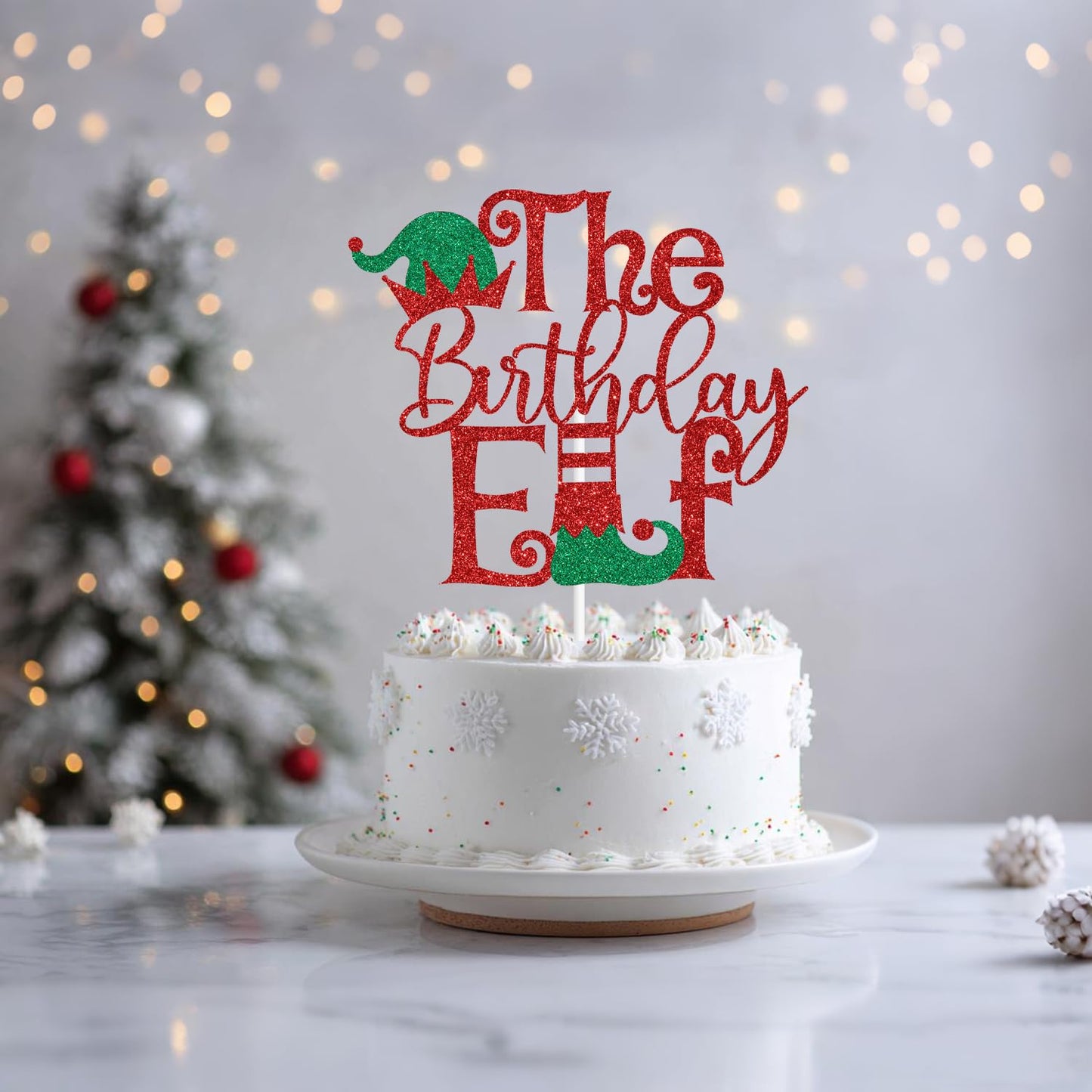 Red Glitter The Birthday Elf Cake Topper, I'm Back Elf Christmas Xmas Decor, Christmas New Year's Eve Birthday Party Decorations Supplies