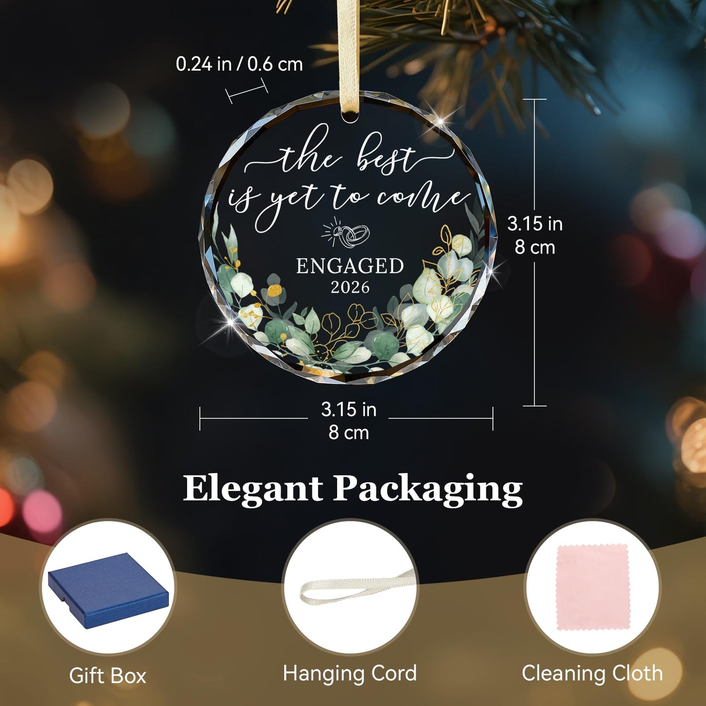 Emibele Engagement Gifts for Couples, Crystal Glass Engagement Gift for Newly Engaged Couples, Fiancee, Fiance, Just Engaged Decorations Bride to Be Gifts for Her, Round Crystal Ornament 2026