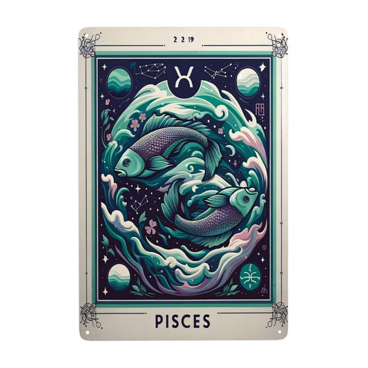 Twelve Constellations Whimsical Pisces Zodiac Metal Tin Sign,Celestial Star Sign Home Decor,Retro Astrology Wall Art for Living Room,Bar,ManCave,Vintage Horoscope Plaque for Astrology Lovers 12x16inch