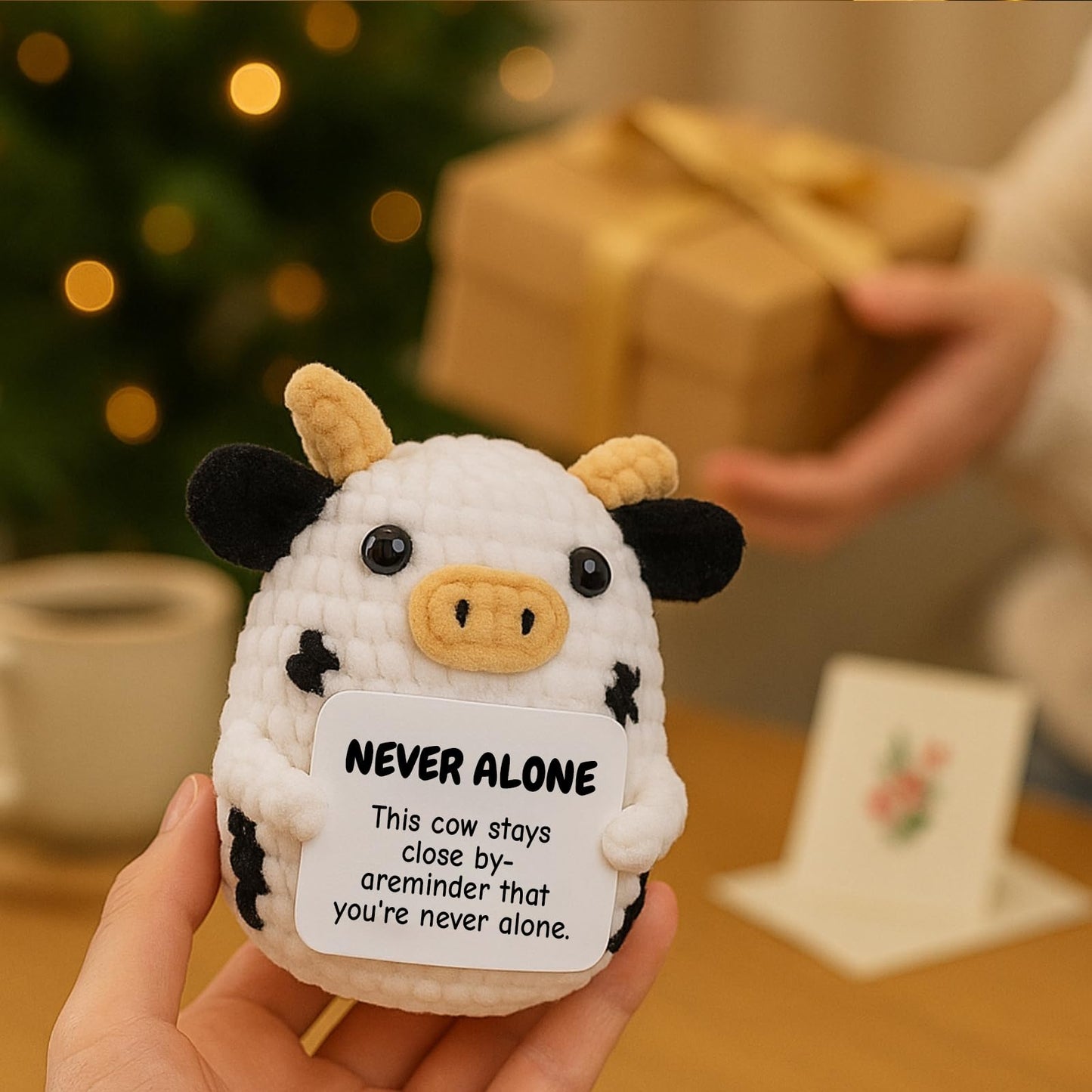 DEYBA Handmade Crochet Cow Plush with Message Card – Soft Knitted Comfort Gift, A Heartfelt Symbol of Love, Friendship & Support for Someone Special