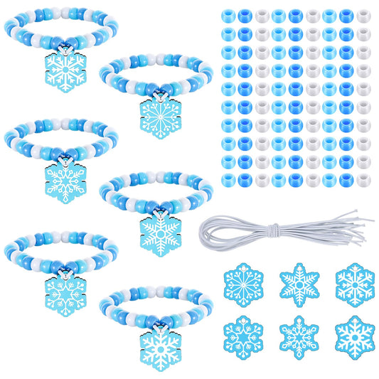 Tondiamo 24 Sets Snowflake Bracelet Crafts Winter Beads for Bracelets Snowflake Wristband Making Kit DIY Beaded Wristband Craft Charms for Winter Christmas Party Favor Gifts Jewelry Making Supplies