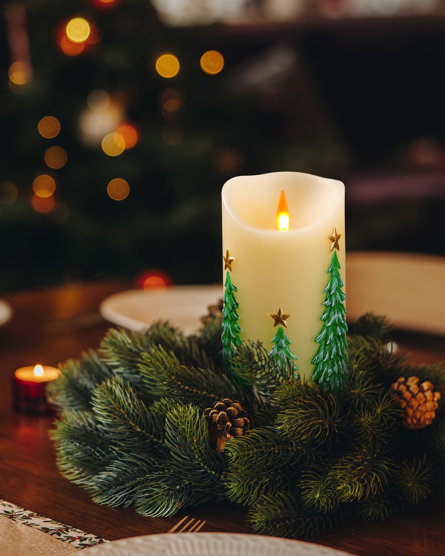 QQFCTOO Christmas Tree Flameless Candles with Flickering Flame - Battery Operated Candles with with Remote Control and Timer - Real Wax - unscented - Home/Holiday Decoration (3" x 6 ")