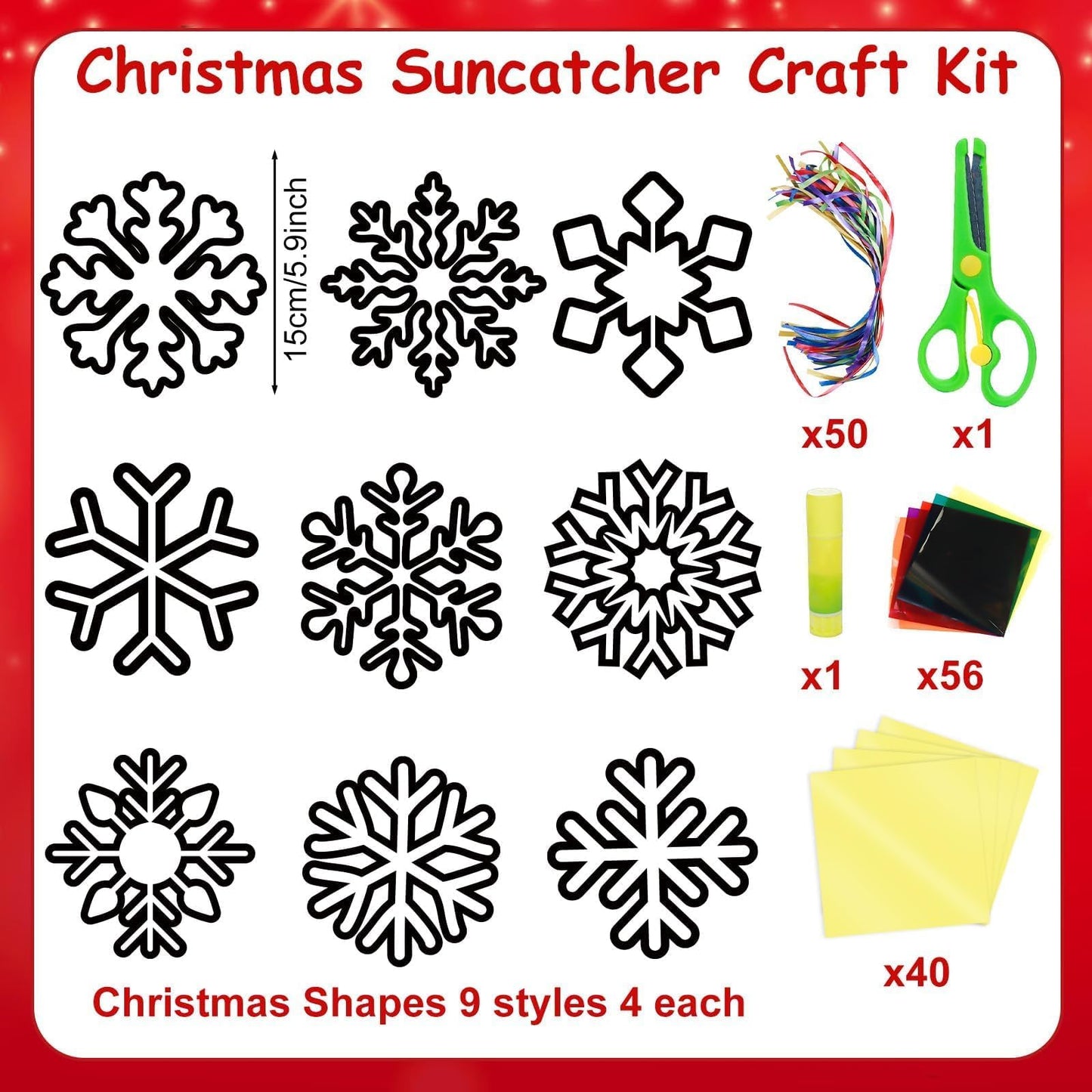 EggSun 36 Sets Winter Snowflake Suncatchers Craft Kit for Kids Ornaments Stained Glass Effect Window Arts and Crafts Kit for Classroom Holiday Birthday Projects Home Favors Decorations Ages 4 8 12