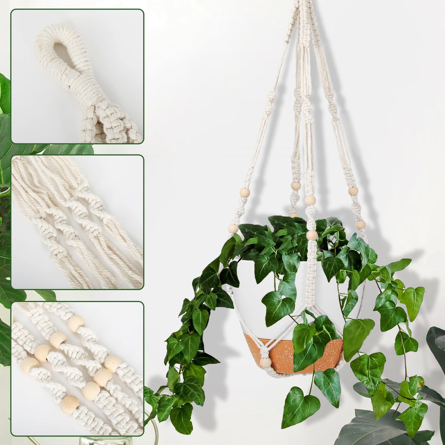 GARDIFE 10 Inch Hanging Planters with Macrame Plant Hanger for Indoor and Outdoor Plants, 2 Pack Large Self Watering Hanging Plant Pot with Basket Flower Pot with Drainage Hole, White