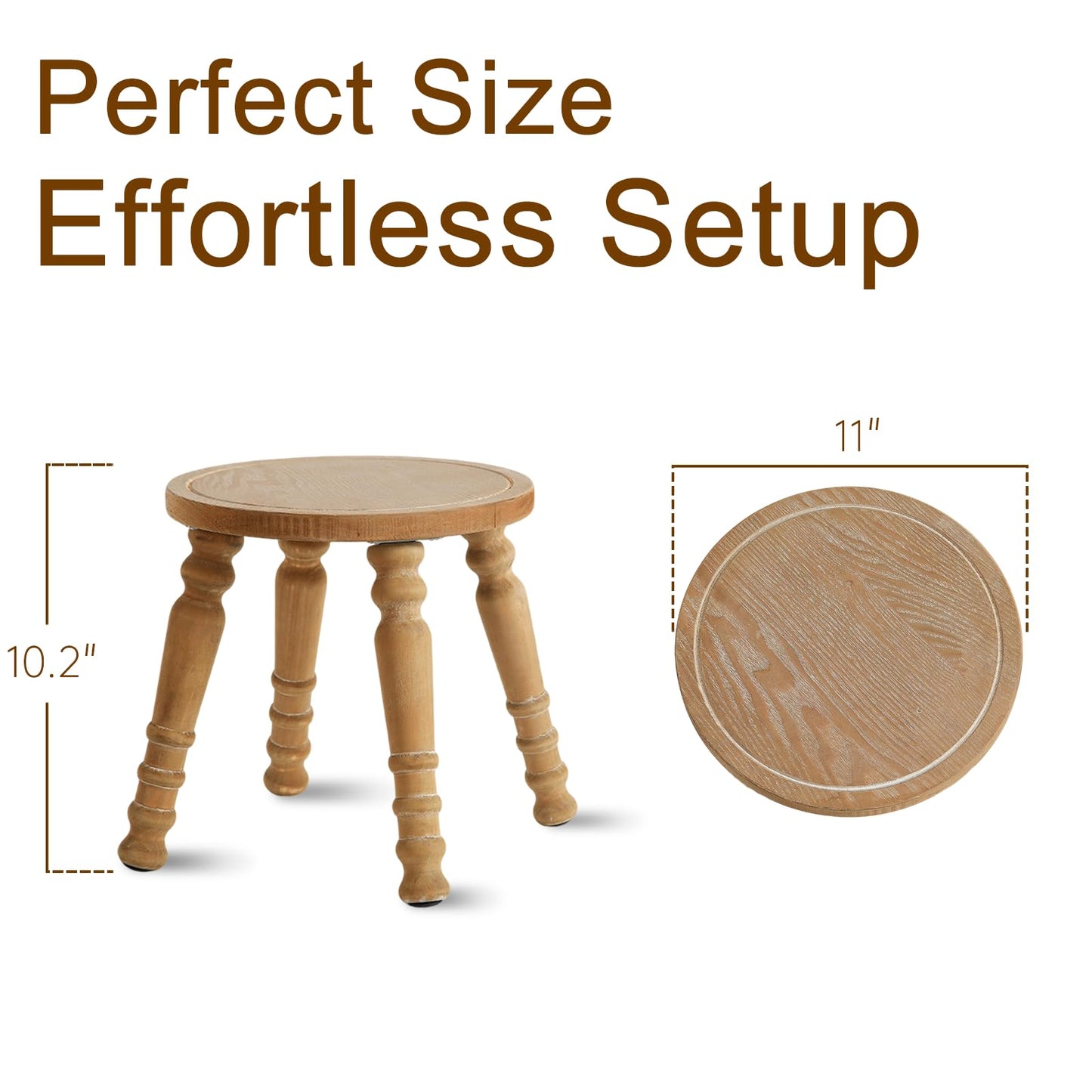 HuiDao 100% Solid Wooden Step Stool, Small Wooden Stool for Adults, Wood Plant Stools, Small Round Stool for Bathroom, Kitchen, Bedroom, Plant Stand