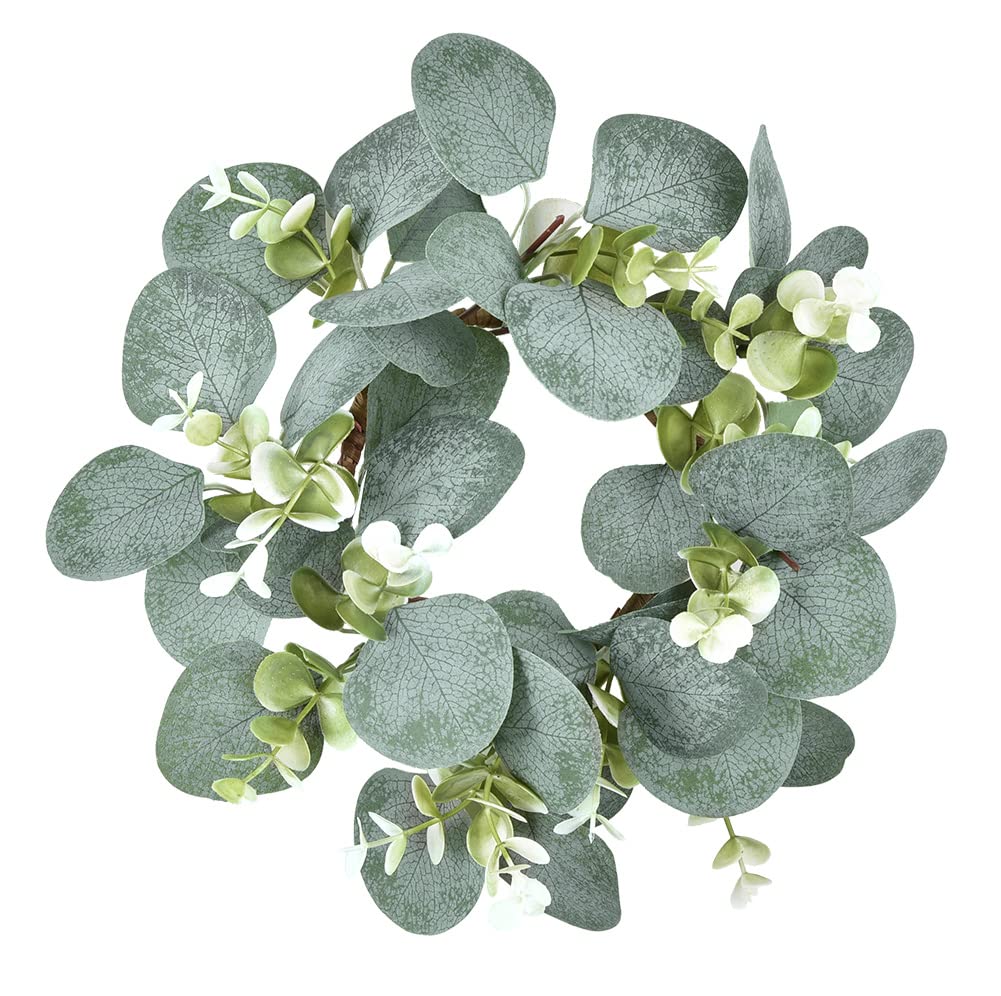 LSKYTOP Eucalyptus Faux Kitchen Cabinet Artificial Greenery Farmhouse Wreath for Door Wall Window Decor, 9Inch