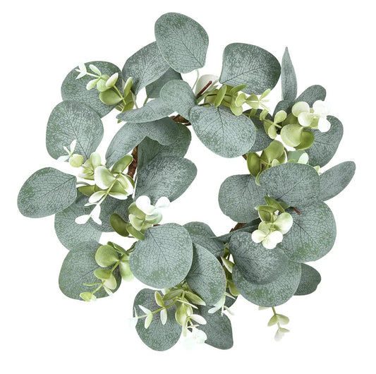 LSKYTOP Eucalyptus Faux Kitchen Cabinet Artificial Greenery Farmhouse Wreath for Door Wall Window Decor, 9Inch