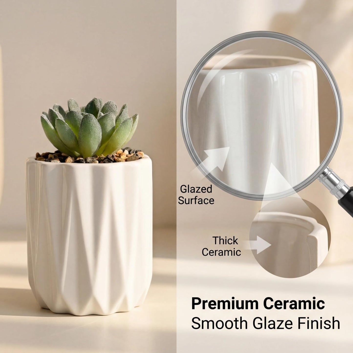 SUSOYAOCHEN Succulent Plant Pots Ceramic Plant Pots and Drainage Hole Bonsai Planter Small Flower Pots for Indoor Outdoor Use for Home Office Garden Decoration,Plants Not Included (White)