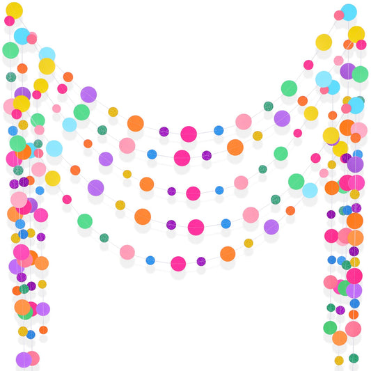Outus 5 Pieces Colorful Dots Paper Garland Easter Decor Round Glitter Hanging Confetti Streamers Backdrop for Spring Birthday Classroom Halloween Trunk or Treat Car Decoration (Rainbow)