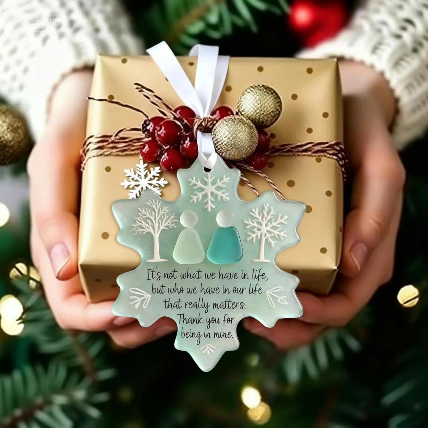 Friendship Snowflake Keepsake Ornament, Sea Glass Friendship Decor, Christmas Tree Seaglass Heart-Shaped Hanging Decorations for Best Friends, Friendsgiving Gifts for Bestie(Mix)