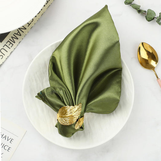 MONKKINO Napkin Rings Set of 12, Shiny Gold Napkin Rings, Smooth, Easy Care, Solid Metal Laurel Leaf Shaped Elegant Table Decor, Stylish Napkin Ring Bulk for Holidays Wedding, Party, New Homes Gift