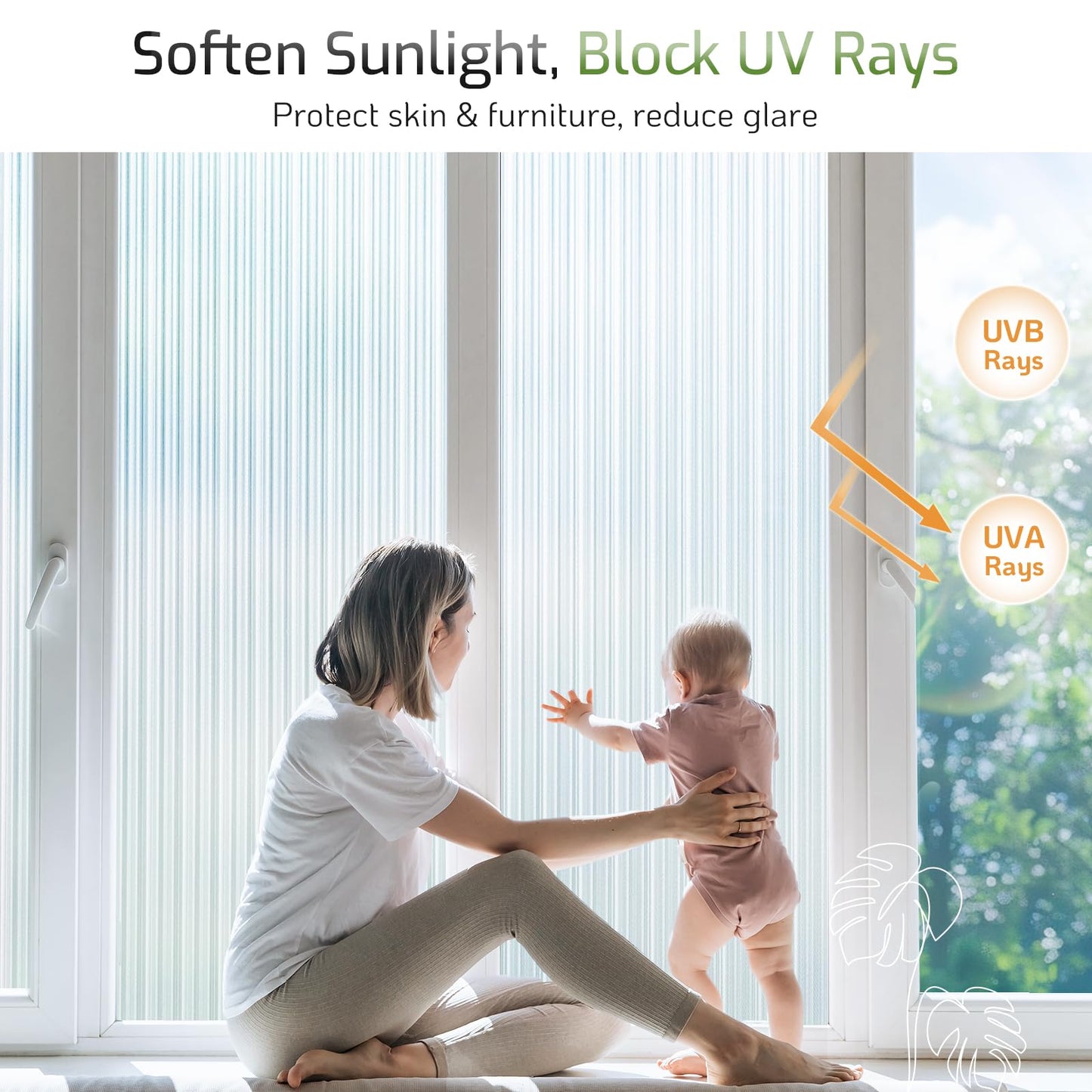 LUTE Reeded Glass Window Privacy Film, Frosted Glass Film, Removable 3D Decorative Decals Sun Blocking Anti UV Door Window Cover, No Glue Static Cling Vinyl for Bathroom Home Office, 17.5" x 78.7"