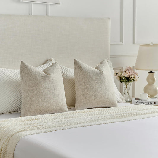 FUTEI Natural Linen Chenille Decorative Throw Pillow Covers 18x18 Inch Set of 2,Soft Cozy Faux Linen Textured Cushion Case,Farmhouse Home Decor for Couch Living Room