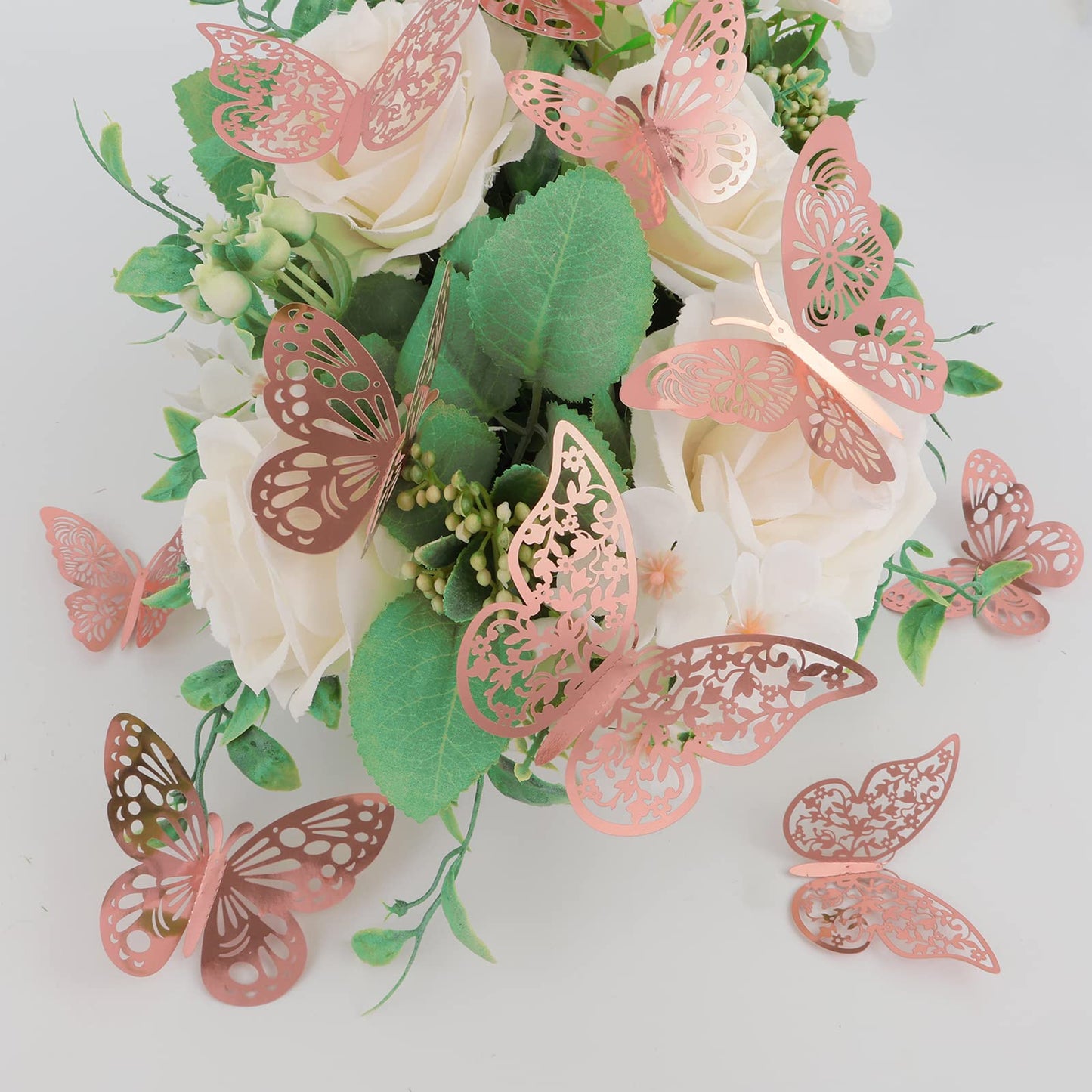 Nelotaor 36 Pcs Butterfly Wall Decor, 3 Styles 3 Sizes 3D Rose Gold Butterfly, Wedding & Birthday Party Decorations, Girls Bedroom Decoration