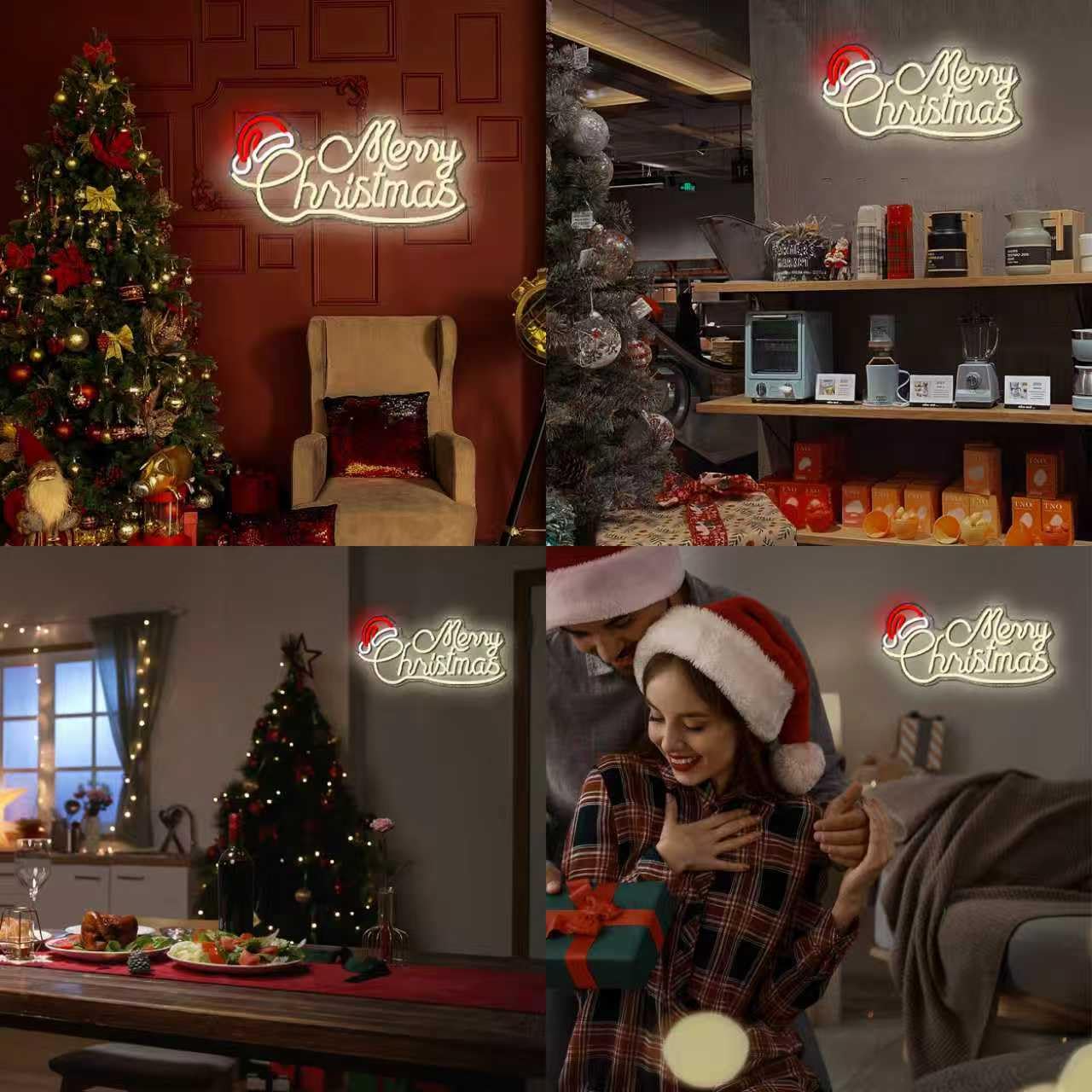 Allball Merry Christmas Neon Signs for Wall Decor, LED Santa Hat Neon Light USB Powered, for Christmas Party Gift Birthday Party Bar Living Room Bedroom Children'S Room Wall Decor(16.8 * 8.2 In)