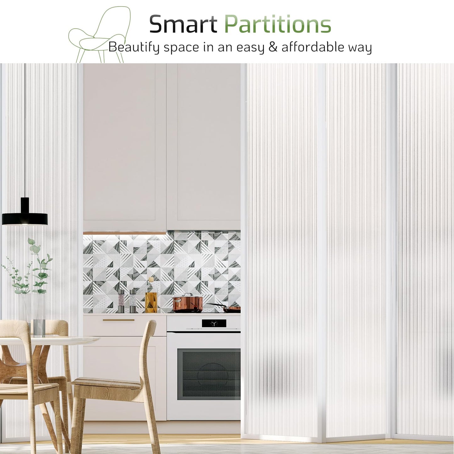 LUTE Reeded Glass Window Privacy Film, Frosted Glass Film, Removable 3D Decorative Decals Sun Blocking Anti UV Door Window Cover, No Glue Static Cling Vinyl for Bathroom Home Office, 17.5" x 78.7"