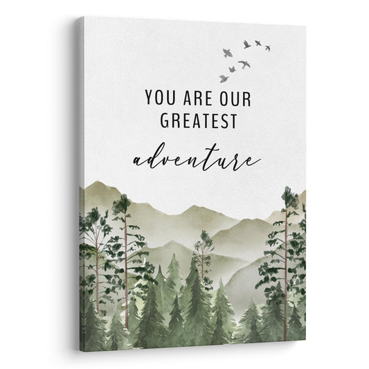 XWELLDAN You are Our Greatest Adventure Woodland Nursery Inspirational Wall Art Canvas Prints,Watercolor Forest Mountain Adventure Wall Art Decor for Kids Baby Bedroom Nursery, 11 x 14 Inch, Framed