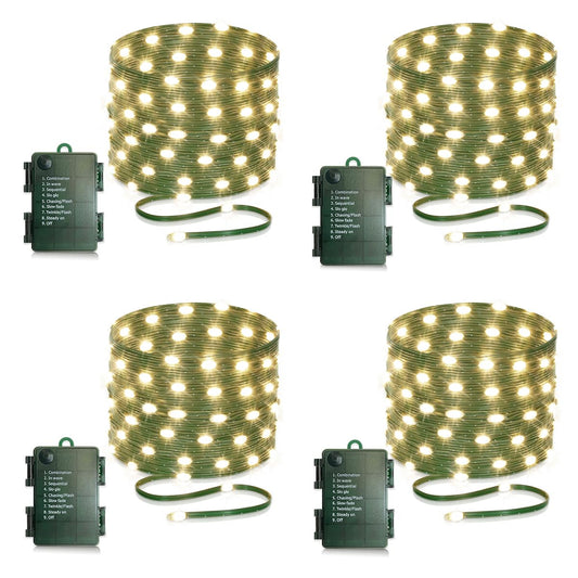 4 Pack - 16.5ft Battery Operated String Lights, 50 LED Twinkle Fairy String Lights Battery Powered with Timer for Indoor Outdoor Christmas Trees Wreath Decoration Party Bedroom - Warm White