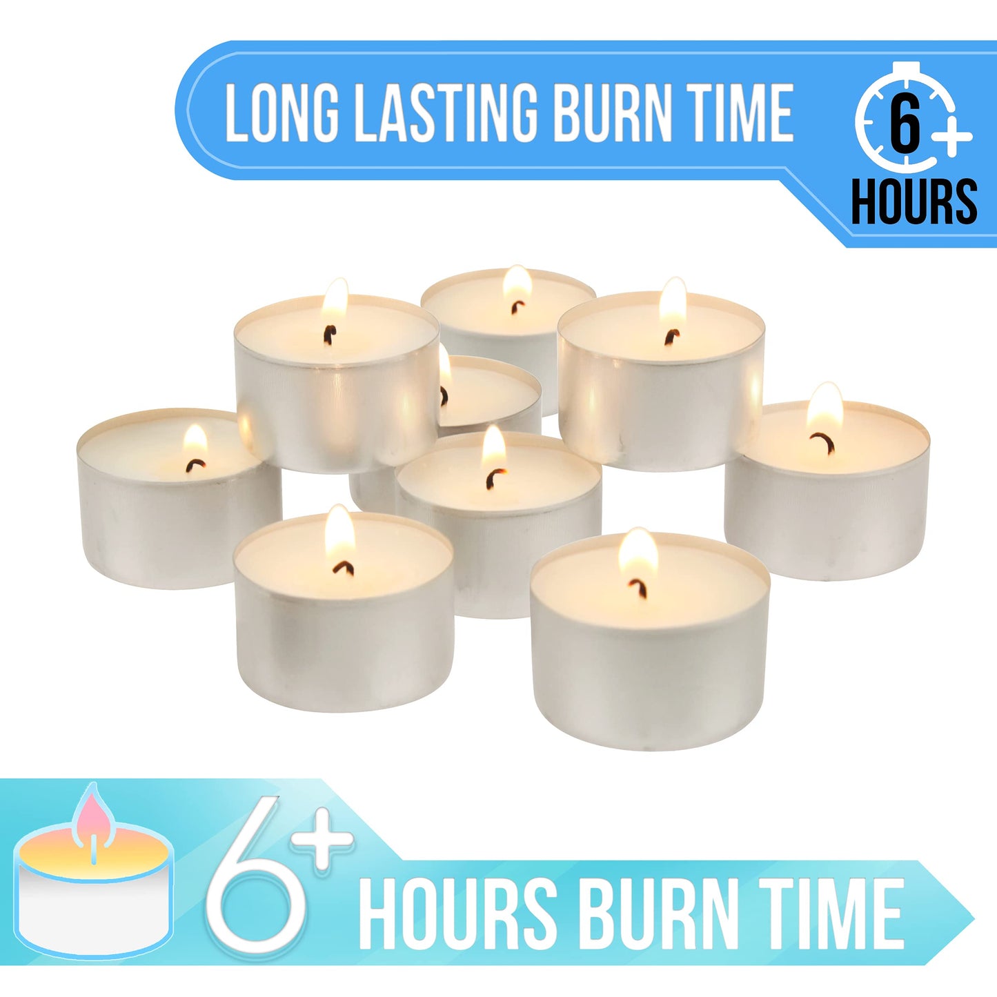 Stonebriar Unscented Long Burning White Tealight Candles, Bulk Pack, 6-7 Hour Burn Time, Smokeless Tealights for Parties, Weddings, Home, 50 Count