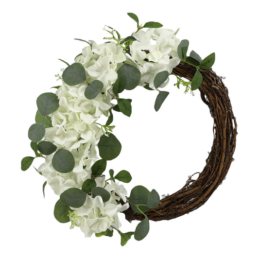 COLLECTIVE HOME - Artificial Wreath, 20" Artificial Wreath for Front Door, Spring Green Leaf for Window Wedding, Home Porch Patio Garden Decor (Grapevines Cream Hydrangeas)