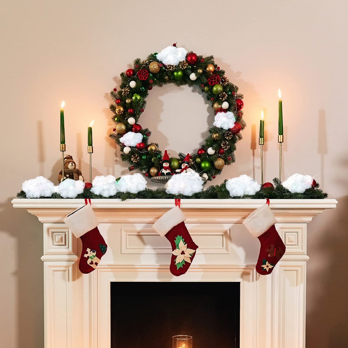 Sumind 2 Bags Fake Snow Decoration Fluffy Artificial Cotton Fiber Fluffy Fake Clouds Soft Blanket for Crafts Mantle Village Christmas Winter Indoor Home Decoration(Glitter Silver)