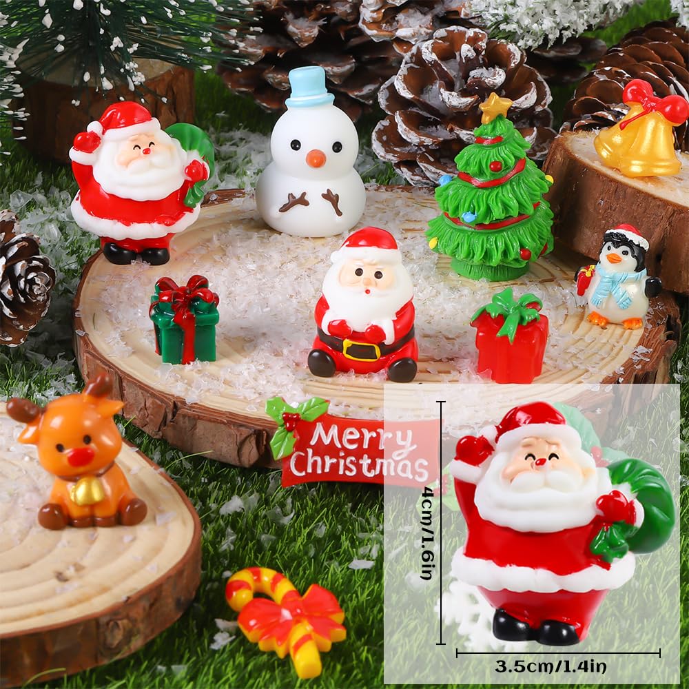 DIYDEC 32Pcs Christmas Miniature Figurines, Mini Resin Figurines to Hide Small Resin Santa Claus Snowman Xmas Trees Animals for Xmas Goodie Bag Fillers Winter New Year Holiday Party Favors Decorations