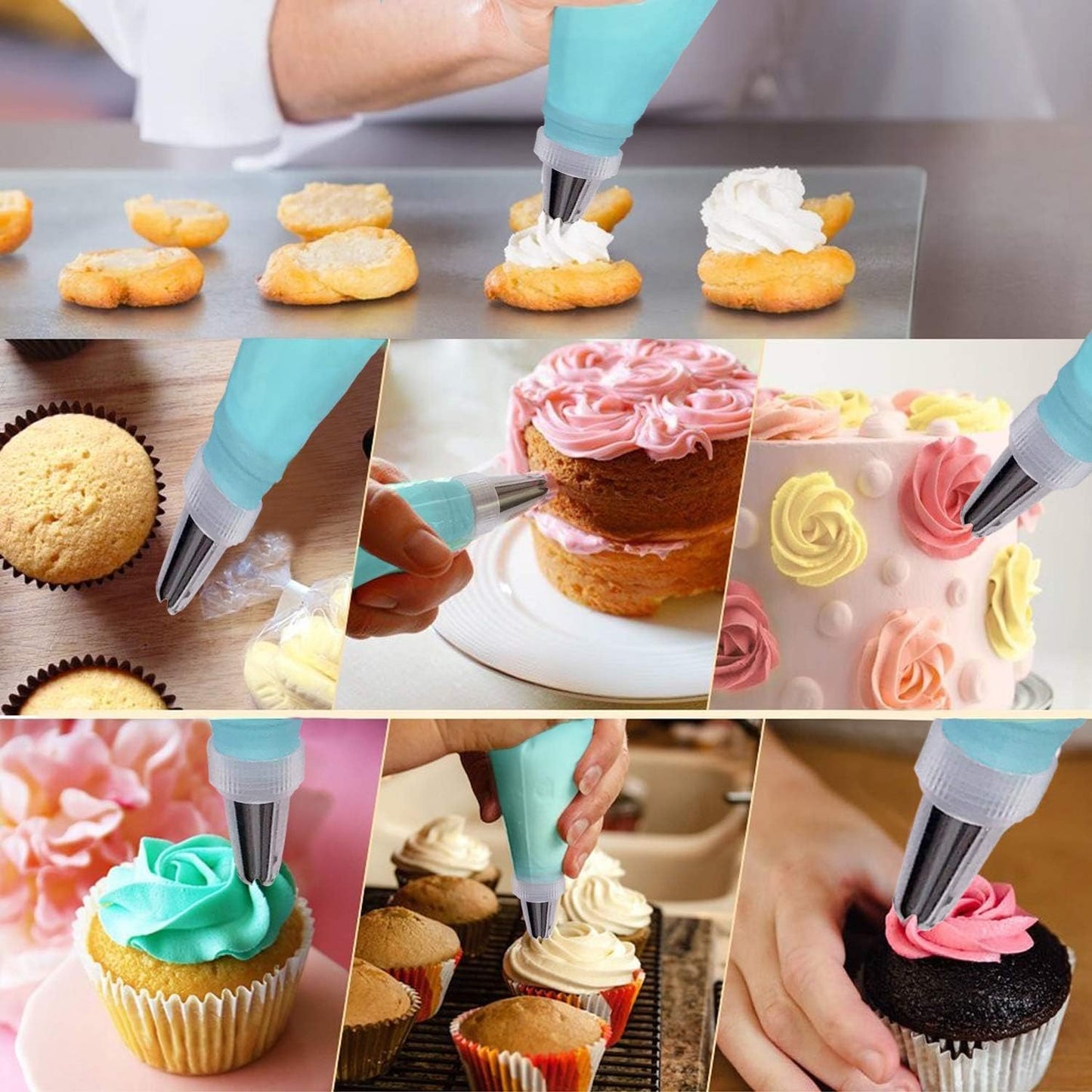 Piping Bags and Tips Set, Cake Decorating Kit Supplies, Frosting Piping Kit for Baking with Pastry Bags and Tips, Standard Converters, Silicone Rings, Reusable Piping Bags for Cookie Icing, Cupcake