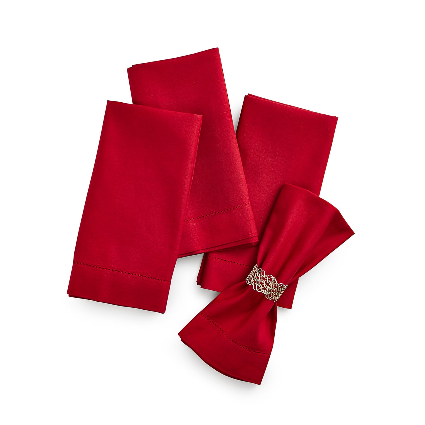Home Ekaa Red Cotton Linen Dinner Napkins Set of 4 – Hemstitch Cloth Napkins 20x20 Inch – Washable Fabric for Dining, Mothers Day, Gifting, Holiday & Everyday Décor – Serena