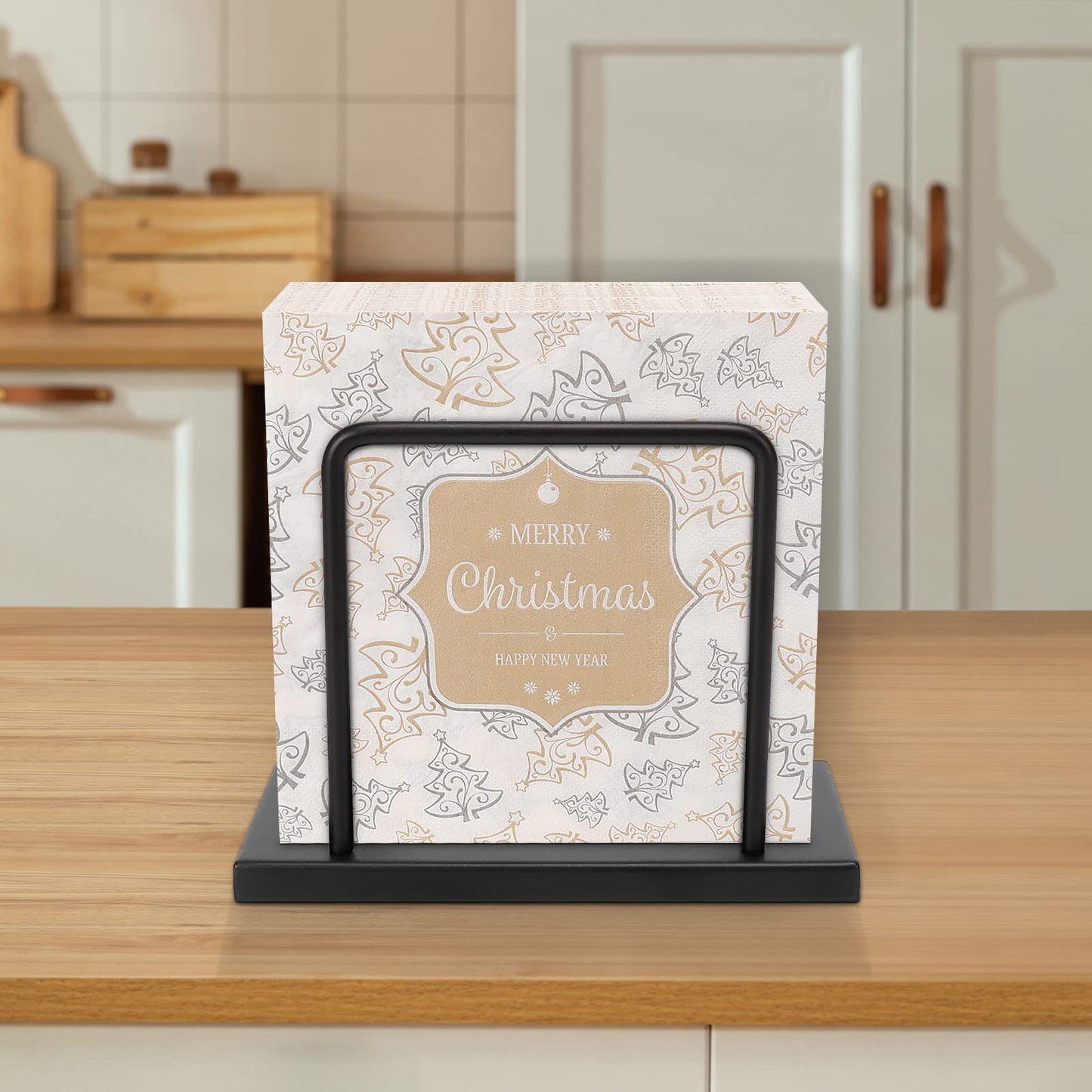 Livabber Napkin Holder, Metal Napkin Storage Modern Freestanding Tissue Paper Dispenser for Table Kitchen Countertop (Metal Base, Black)