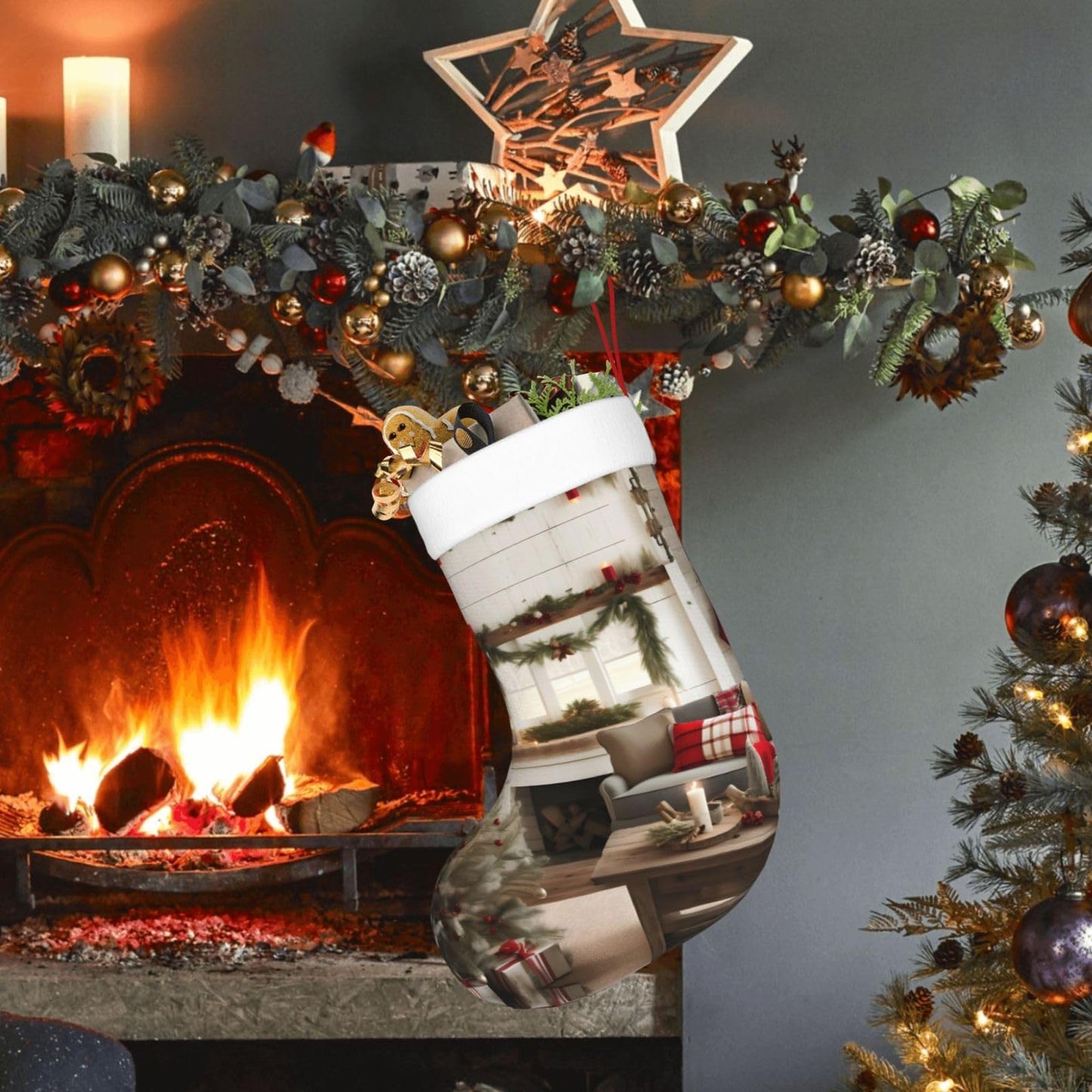 KOPUUYRD Farmhouse Christmas Parrern Print Luxurious Holiday Socks,Unique Christmas Socks for Joyful Season,Festive Ornament Classic