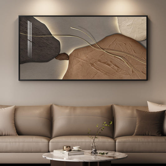 Framed Abstract Horizontal Wall Art for Living Room, Extra Large Brown and Tan Modern Artwork for Walls, Contemporary Elegant Picture Prints Paintings for Bedroom Dining Room Wall Decor, 56x28 Inch