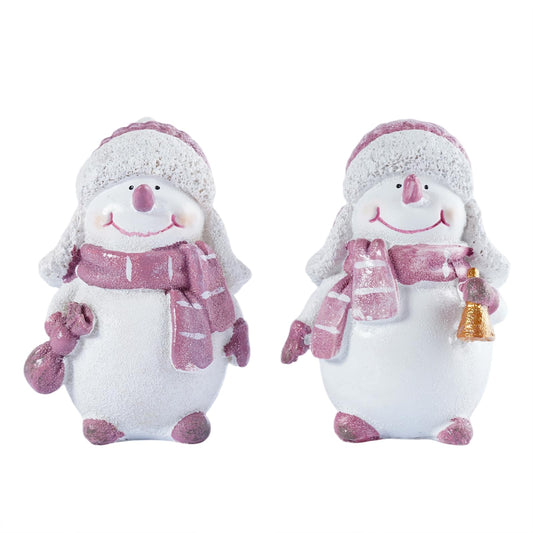 Brizoria Snowman Figurines Set of 2 Christmas Decorations, Pink Winter Centerpieces for Table, Resin Christmas Holiday Decor for Winter Mantel Decor and Indoor Home Shelf