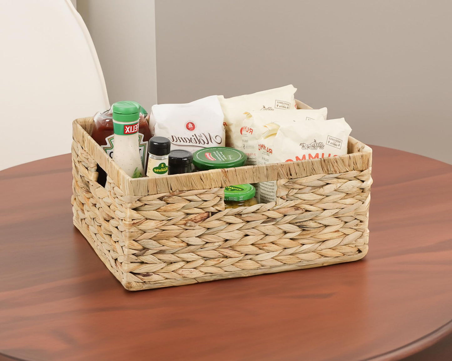 Jumbo Wicker Basket, Rectangular Wicker Baskets for Storage, Water Hyacinth Extra Large Storage Baskets, Shelf Basket with Built-in Handles-1 Pack