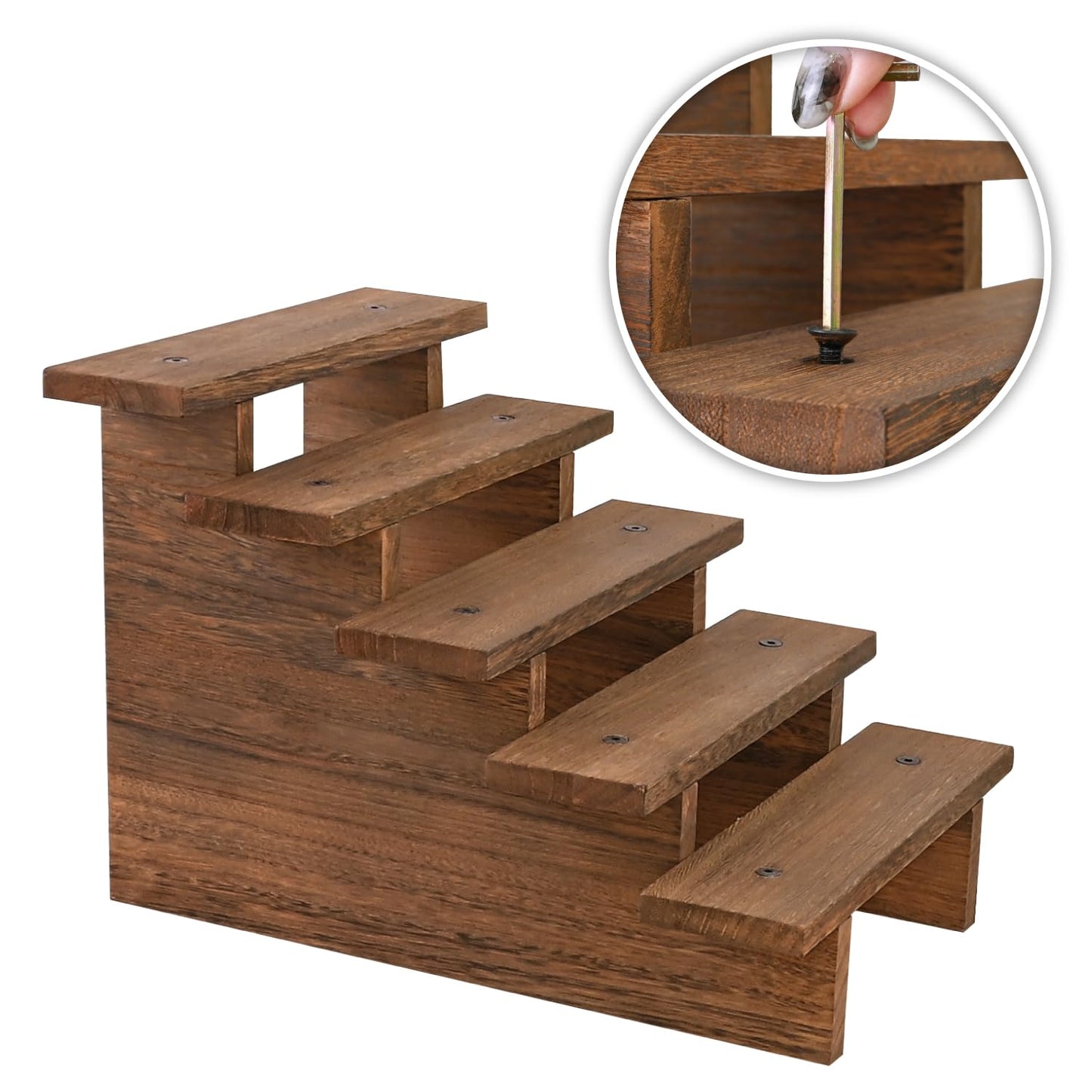 Ikee Design 5-Tier Wooden Display Riser Stand for Plants, Cupcakes, Stepped Tiered Wood Display Stand for Collectibles, Sunglasses, Jewelry, for Weddings, Vendor Markets, Retail