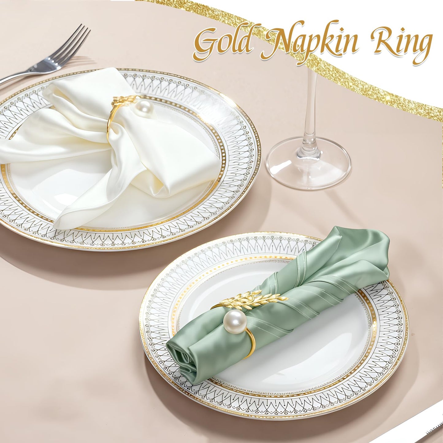 FrutPunch Gold Napkin Rings, Metal Wheat Ear Pearl Shaped Napkin Rings Set of 12, Suitable for Family Dinner, Wedding, Party, Table Decoration, Christmas