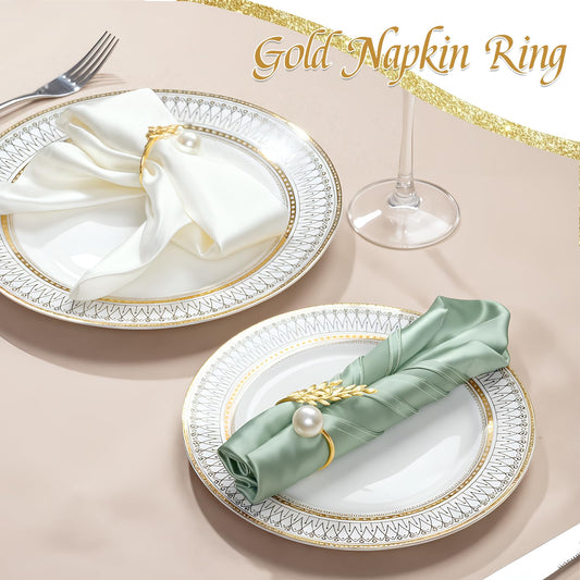 FrutPunch Gold Napkin Rings, Metal Wheat Ear Pearl Shaped Napkin Rings Set of 12, Suitable for Family Dinner, Wedding, Party, Table Decoration, Christmas