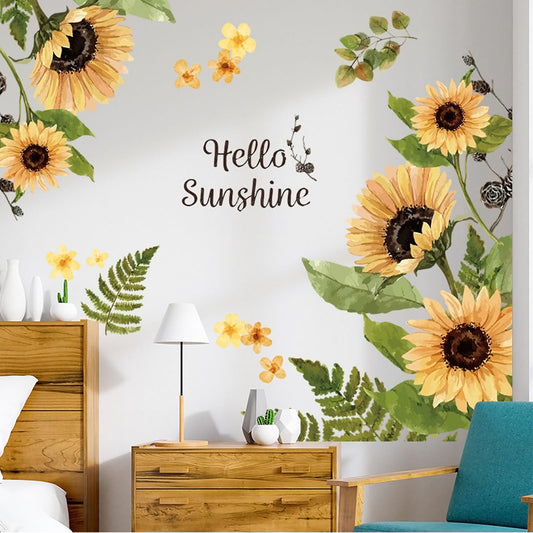 Arawat 2 Set Sunflower Wall Decals Peel and Stick Decor for Living Room, Bedroom, Bathroom, Kitchen - Yellow Flower Vinyl Murals and Stickers