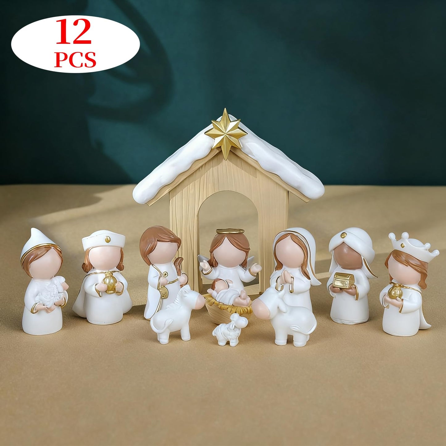 Akulgaci Christmas Nativity Set, 12 Pieces Mini Nativity Scene Figurines for Indoor Tabletop Xmas Decorations Christmas Figures (White)