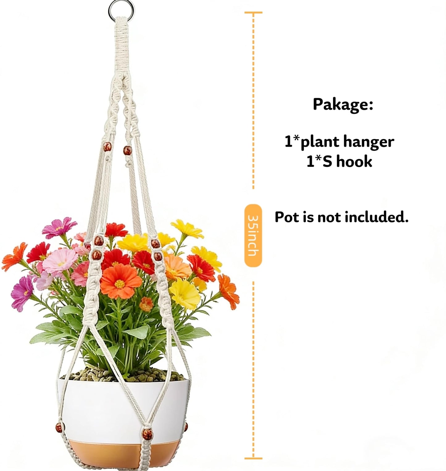 HUIHONGHOME 35 inch Macrame Plant Hanger for 5-10 Pot Indoor wall Window Boho Long Crochet White Rope Hanging Planters for Plant Holder Outdoor (Ivory2)